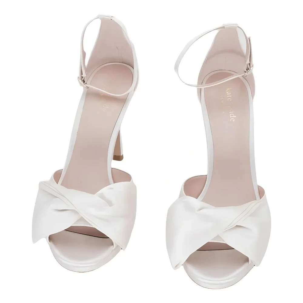 kate spade White Satin Knot Ankle-Strap High Heels - Picture 5 of 6